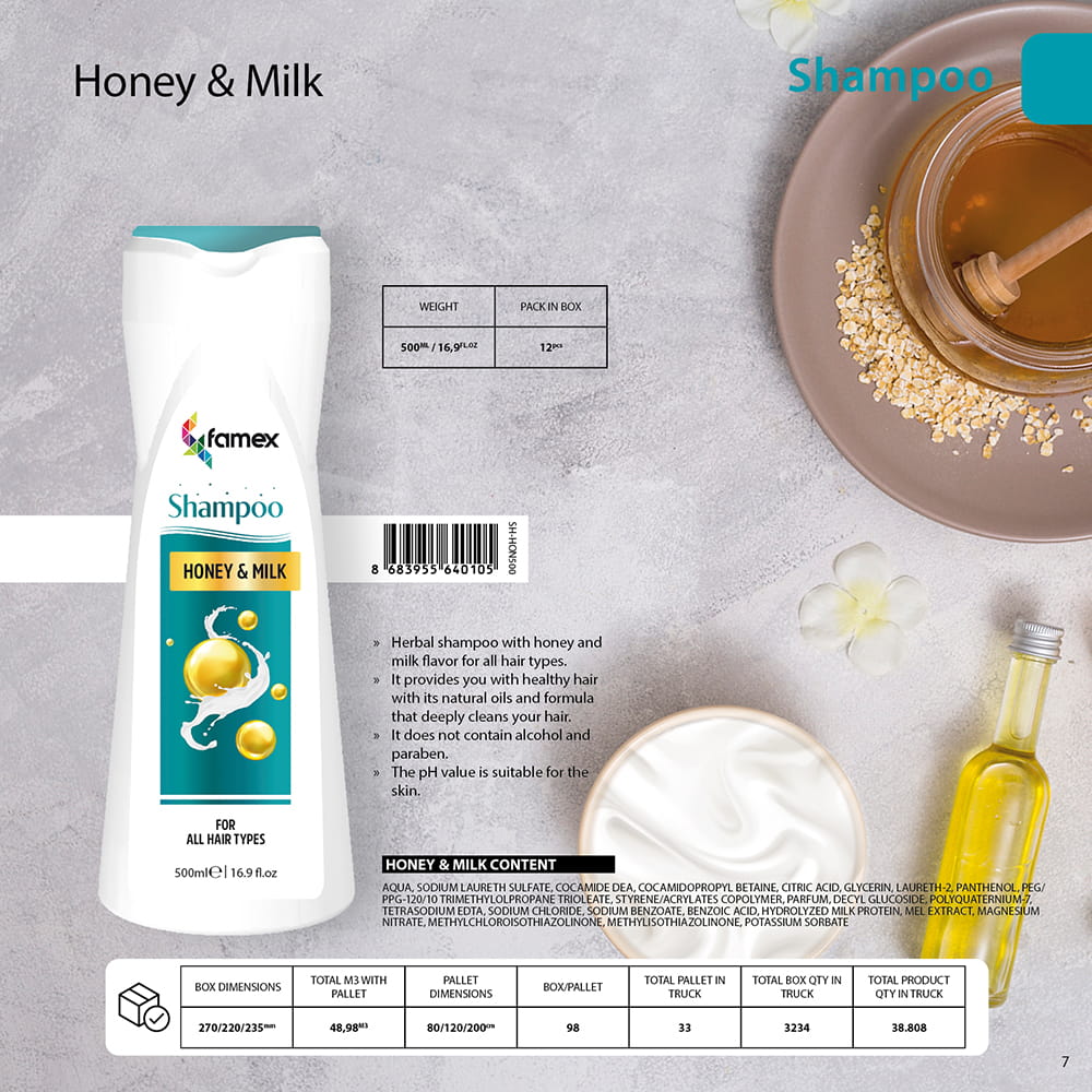 Famex σαμπουάν 500 ml honey & milk