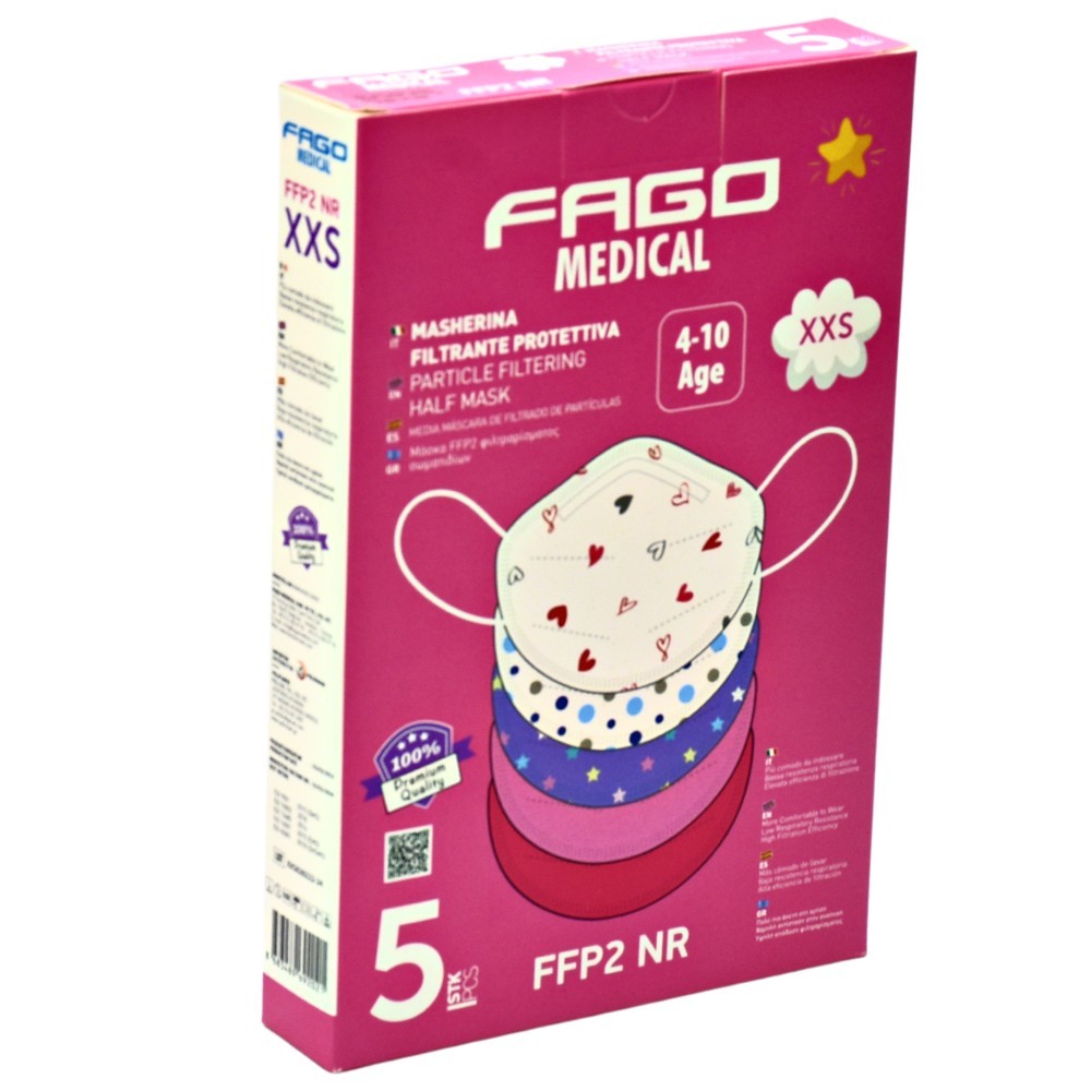 Μάσκα προστασίας Fago Poli FFP2 με φιλτράρισμα XXS-size 5 τμχ για κορίτσι σε διάφορα σχέδια 4-10 ετών