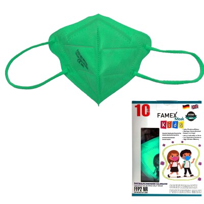 Παιδική μάσκα προστασίας Famex Poli FFP2 με φιλτράρισμα 10 τμχ Ανοιχτό πράσινο.