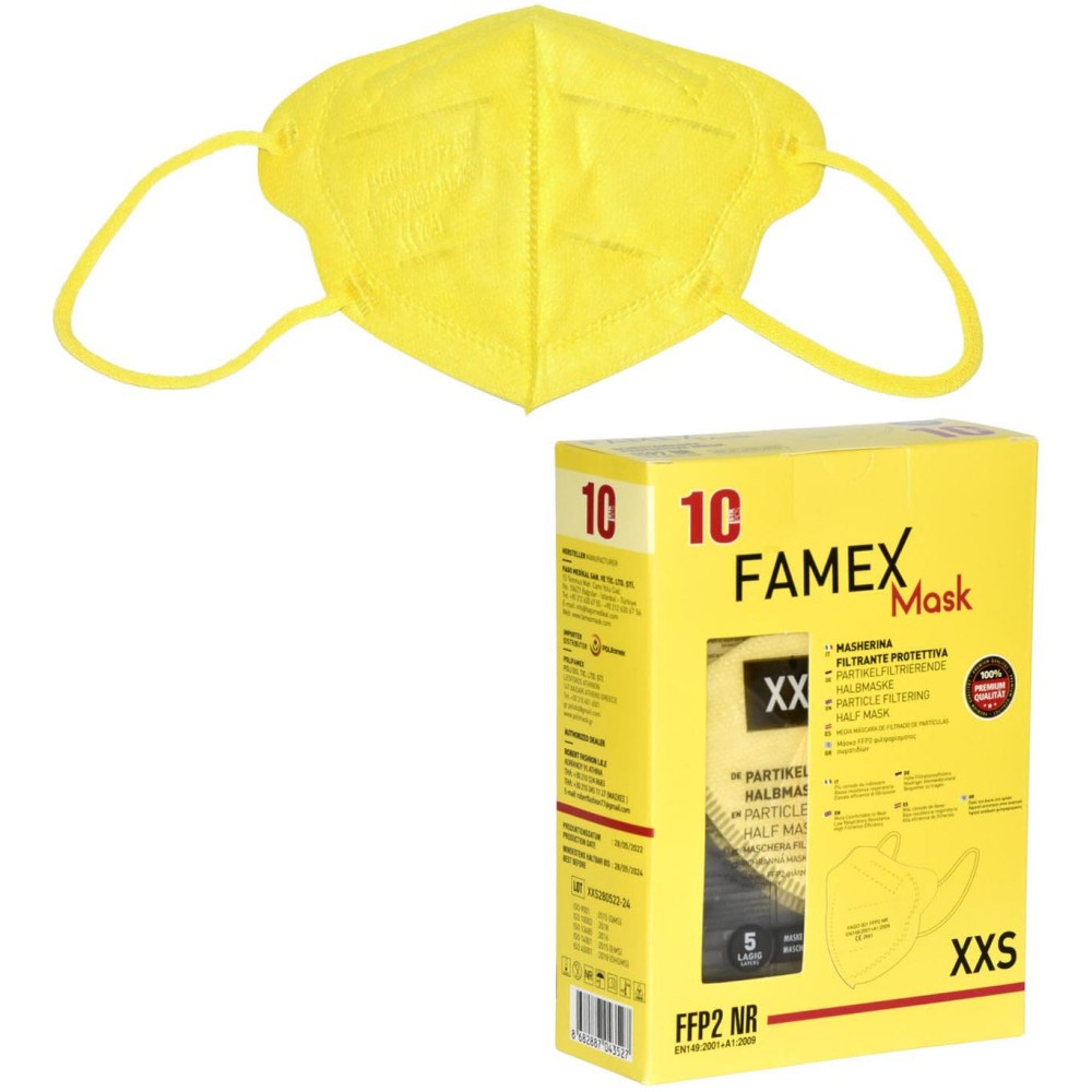 Παιδική μάσκα προστασίας Famex Poli FFP2 με φιλτράρισμα 10 τμχ Κίτρινο.