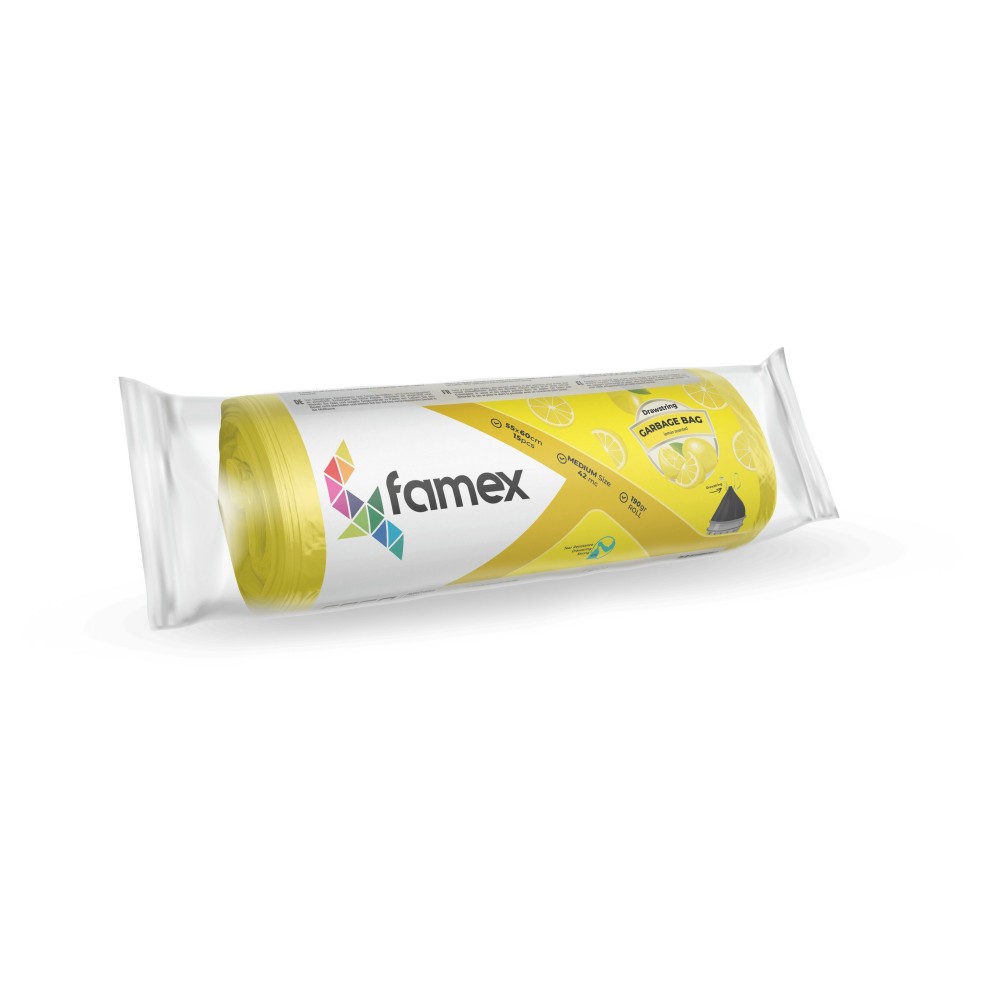 Famex σακούλα απορριμμάτων με κορδόνι middle 15x lemon